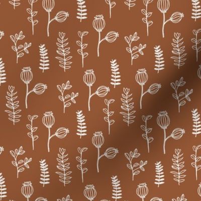 Little fall garden branches and poppy flowers botanical Scandinavian design earthy boho neutral nursery rust copper