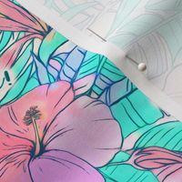 Pretty Pastel Hawaiian Hibiscus Print with Typography for Face Masks