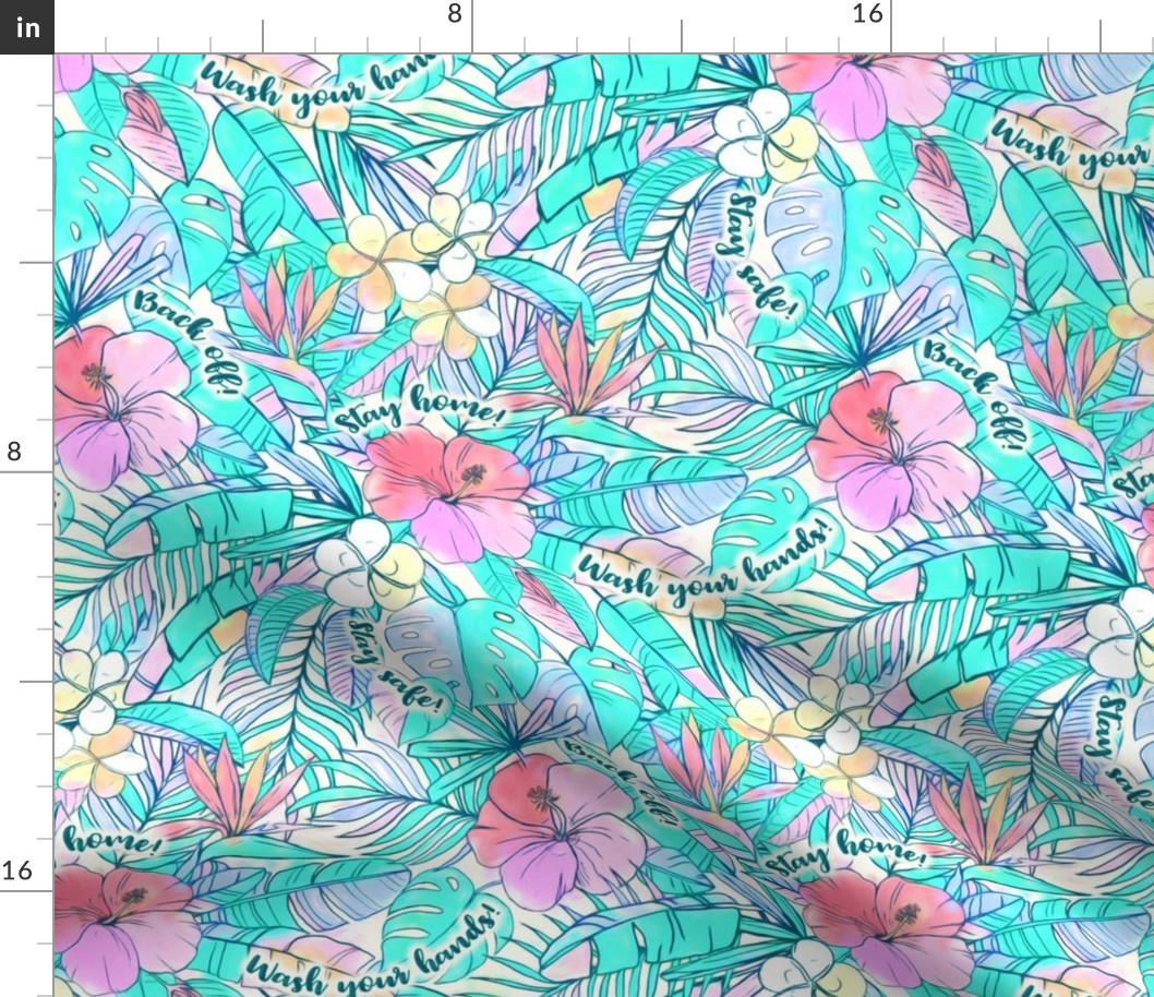 Pretty Pastel Hawaiian Hibiscus Print with Typography for Face Masks