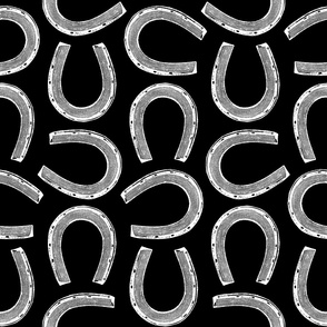 Western Horseshoes Black & White Pattern with Black Background