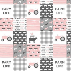 (1.5" small scale)  farm life wholecloth - woodgrain - pink and grey farm fabrics  C20BS