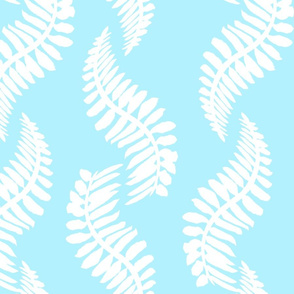 White Wavy Ferns  on Light Blue 