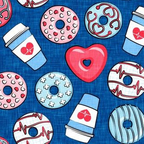 nursing donuts and coffee - medical doctor - blue and red on dark blue - LAD20