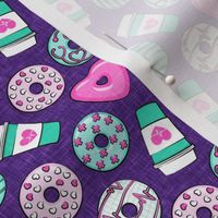 (small scale) nursing donuts and coffee - medical doctor - teal on purple - LAD20