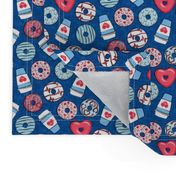 (small scale) nursing donuts and coffee - medical doctor - blue and red on dark blue - LAD20