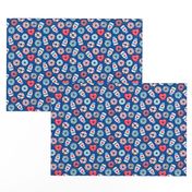 (small scale) nursing donuts and coffee - medical doctor - blue and red on dark blue - LAD20