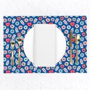 (small scale) nursing donuts and coffee - medical doctor - blue and red on dark blue - LAD20