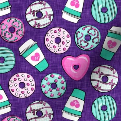 nursing donuts and coffee - medical doctor - teal on purple - LAD20