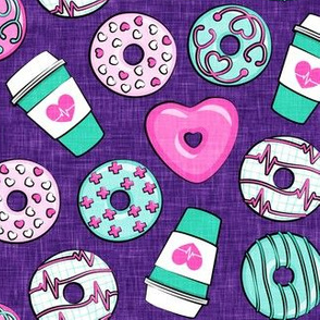 nursing donuts and coffee - medical doctor - teal on purple - LAD20