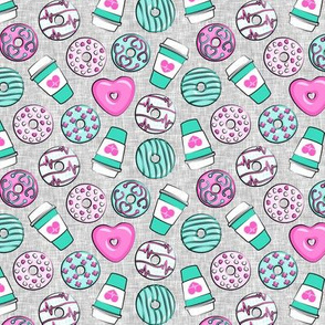 (small scale) nursing donuts and coffee - medical doctor - pink & teal - LAD20