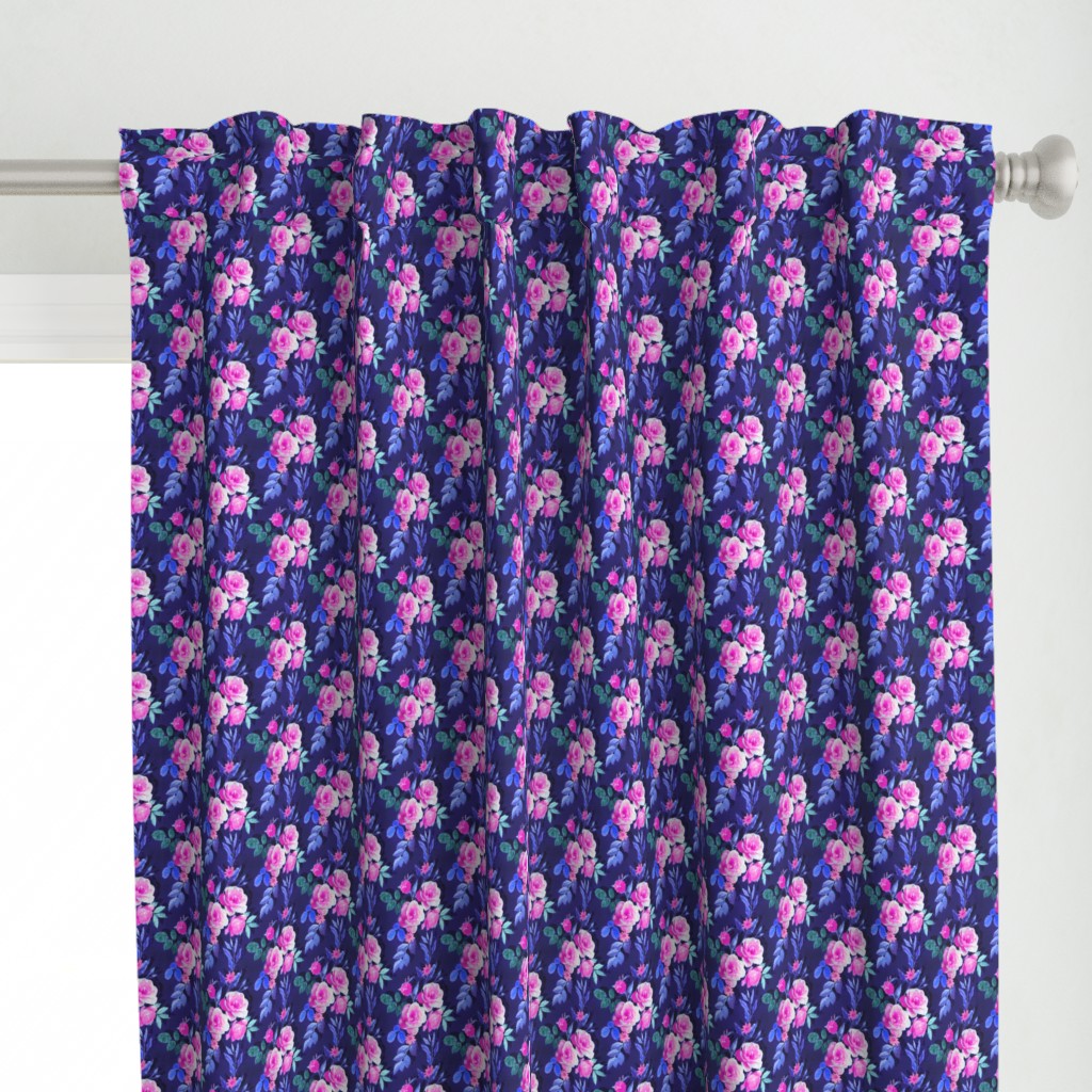 Little Magenta and Indigo Rose Chintz