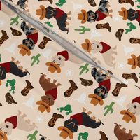 dachshund western fabric - cowboy hat, boots fabric - cream