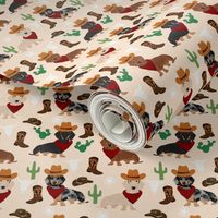 dachshund western fabric - cowboy hat, boots fabric - cream