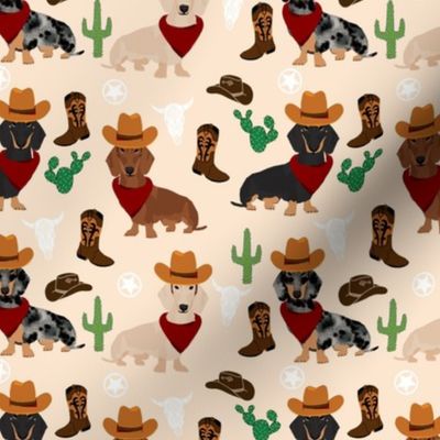 dachshund western fabric - cowboy hat, boots fabric - cream