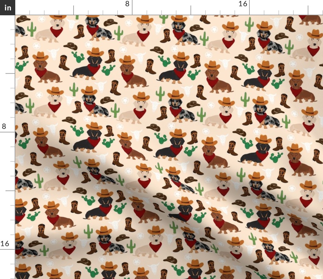 dachshund western fabric - cowboy hat, boots fabric - cream