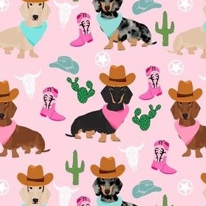 dachshund western fabric - cowboy hat, boots fabric - pink