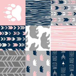 Bear Patchwork - pink and navy