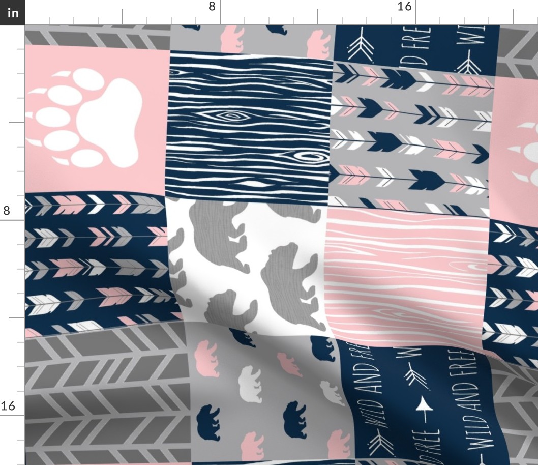 Bear Patchwork - pink and navy