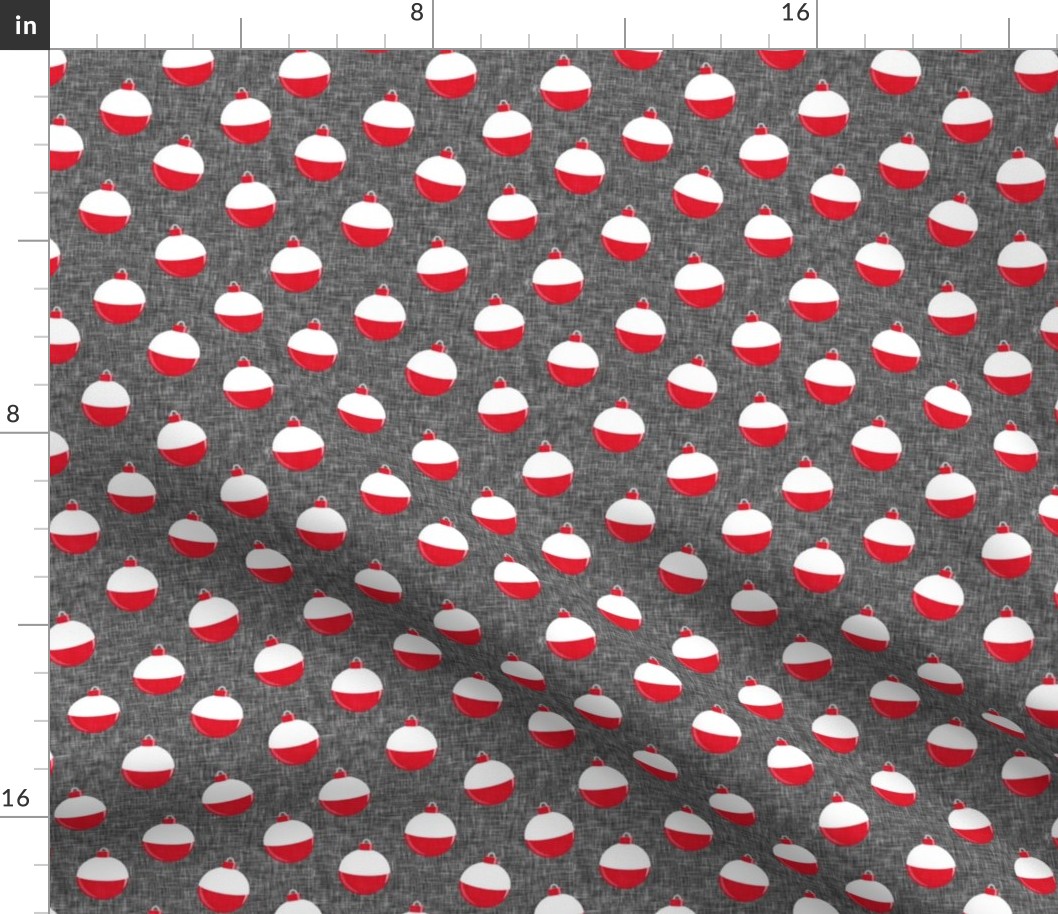 fishing bobbers - grey - fishing themed fabric, plastic floats - LAD20 