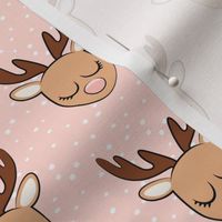 Cute Reindeer (pink nose) - Christmas Holiday fabric - pink with polka dots - LAD20