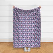 Small scale // Pastel café sweet love dream // indigo blue background fuchsia pink pastry details blue dachshund dog puppies