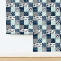 Little Man Patchwork Bear - mint, navy, and grey