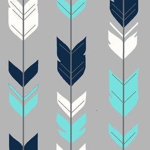 Arrow Feathers - aqua/navy on grey