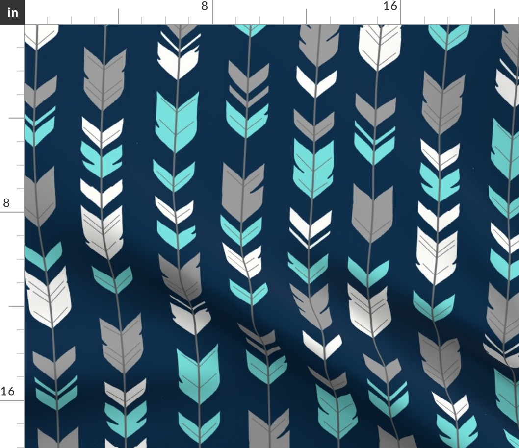 Arrow Feathers - aqua on navy