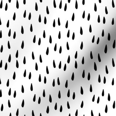 rain fabric - raindrops, black and white minimal design