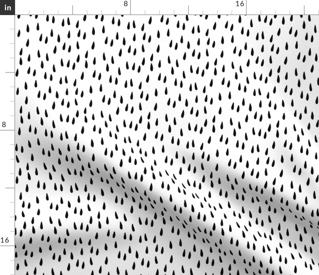 rain fabric - raindrops, black and white minimal design