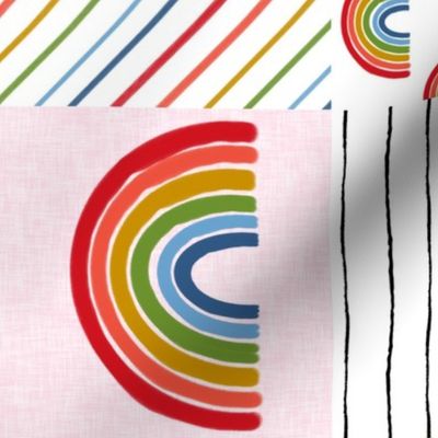 rainbow baby cheater quilt - baby quilt, rainbows - pink
