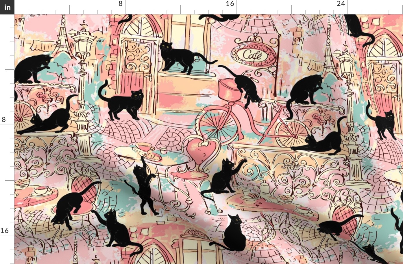 Black Cats Cafe Pink Green Large Scale