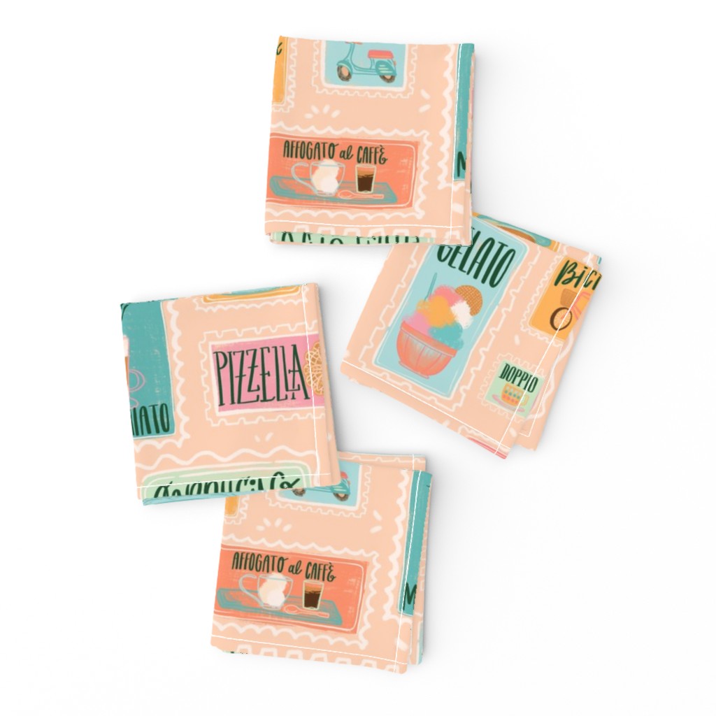 Large Pastel Cafe Retro Menu Stamps // © ZirkusDesign Italian Coffee Bar Yumminess // Gelato, Biscotti, Latte, Macchiato, Cappucino, Mocaccino, Doppio, Pizzelle, Romano, Bomboloni, Affgogato, Shakerato, Torta, Caprese // Italy Food and Drink