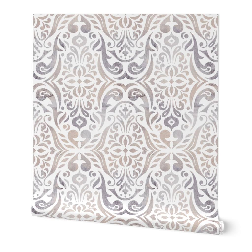 Watercolor damask - soft cloud - large scale