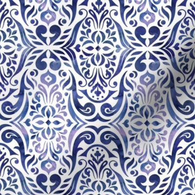 Watercolor damask - deep blue - small scale