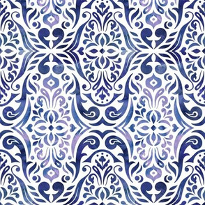 Watercolor damask - deep blue - small scale