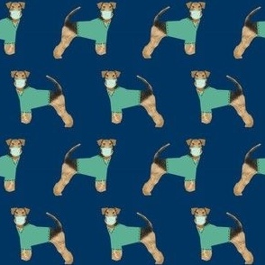 airedale in scrubs fabric - dog nurse fabric - navy