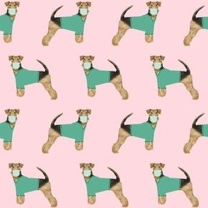 airedale in scrubs fabric - dog nurse fabric - pink