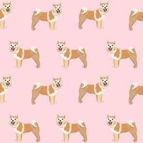 akita standing fabric - dog fabric, pink