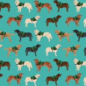 service dogs fabric - dog, golden retriever, labrador, doodle dogs - turquoise