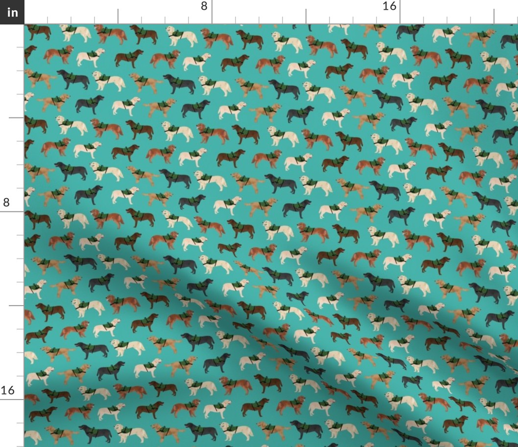 service dogs fabric - dog, golden retriever, labrador, doodle dogs - turquoise