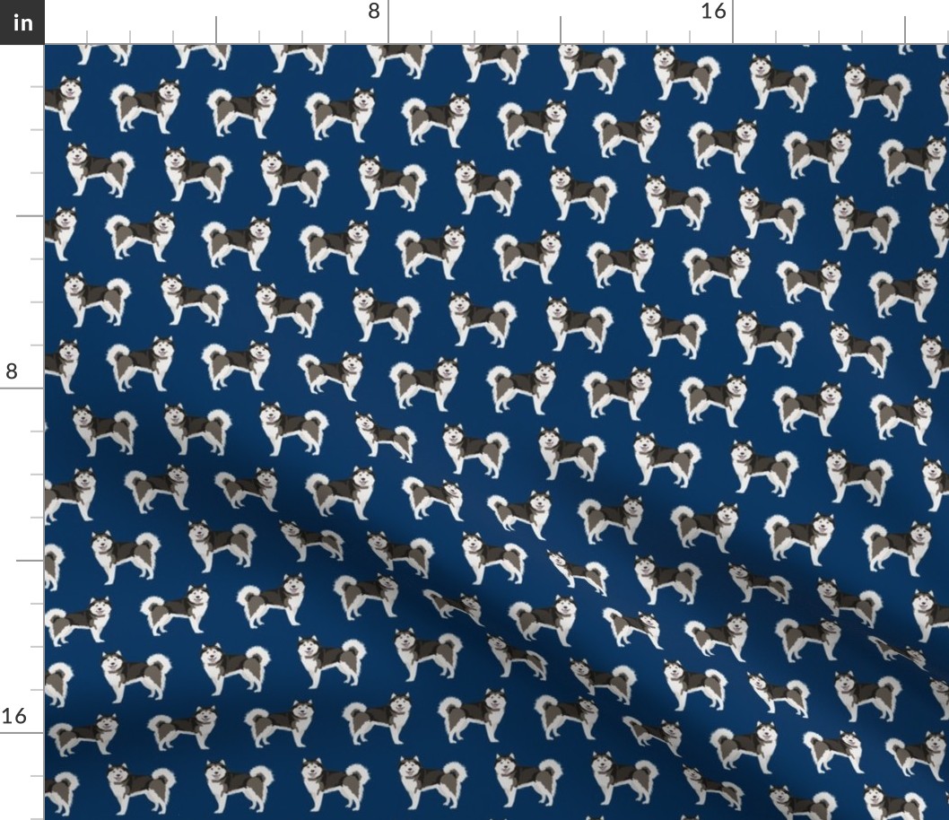 malamute fabric - alaskan malamute with curly tail fabric - navy