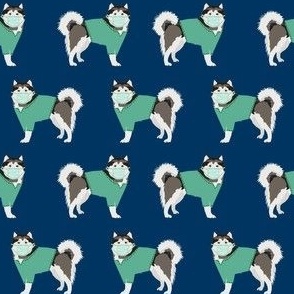 malamute in scrubs fabric - alaskan malamute dog - navy