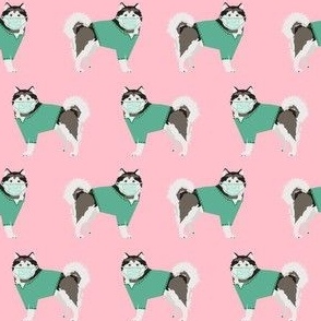 malamute in scrubs fabric - alaskan malamute dog -pink