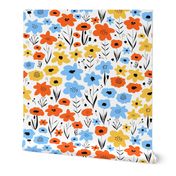 Flower Meadow Blue Orange Yellow