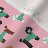 poodles in scrubs fabric - dog, vet, pet, - pink