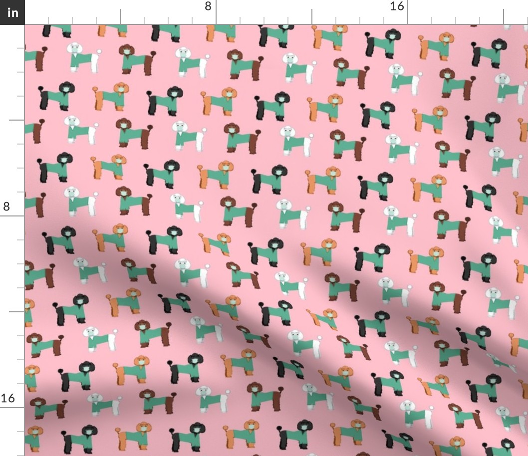 poodles in scrubs fabric - dog, vet, pet, - pink