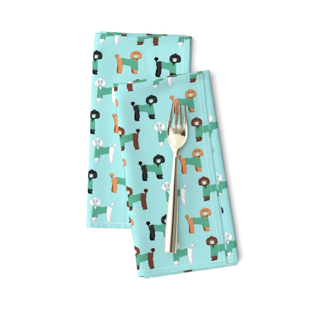 poodles in scrubs fabric - dog, vet, pet, - light blue