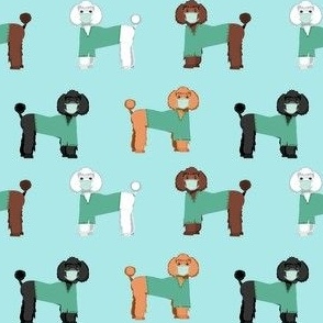 poodles in scrubs fabric - dog, vet, pet, - light blue