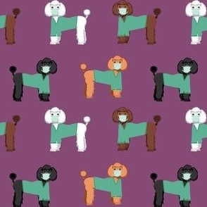 poodles in scrubs fabric - dog, vet, pet, - dark purple